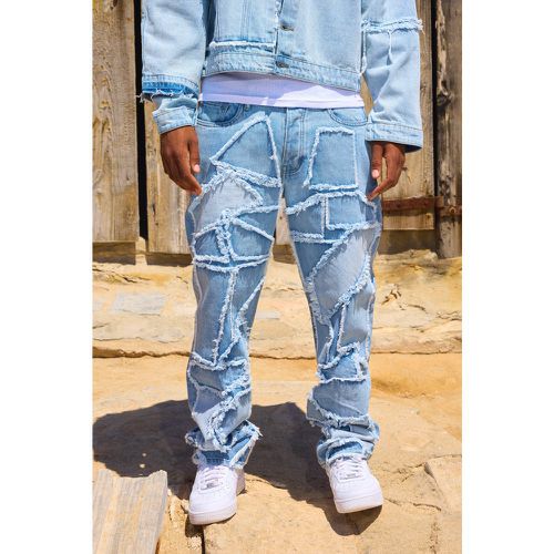Distressed Patchwork Relaxed Rigid Jeans In Light Blue - - 30R - Boohooman - Modalova