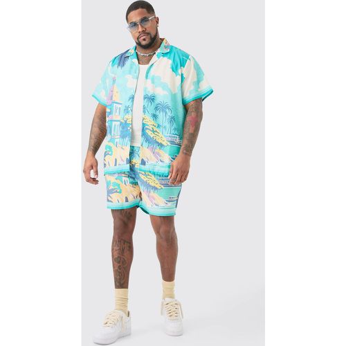 Grande taille - Ensemble avec chemise à imprimé paysage et short de bain homme - XXL - Boohooman - Modalova