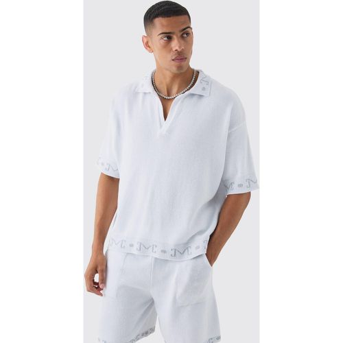 Relaxed Jacquard Detail Knitted Polo In White - Boohooman - Modalova