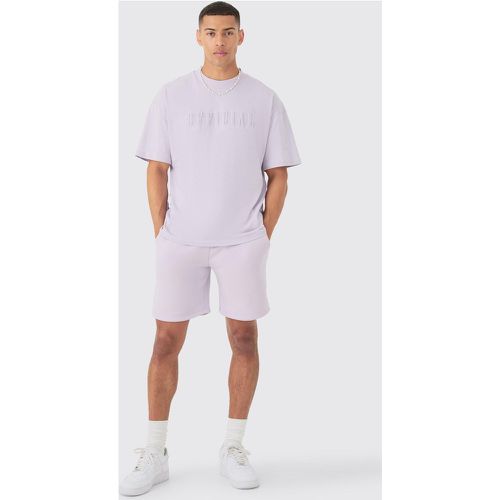 Oversized Extended Neck Official Embossed T-shirt And Relaxed Short Set - Boohooman - Modalova