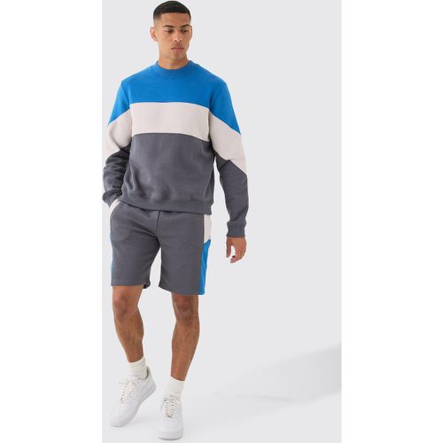 Ensemble color block avec sweat et short - S - Boohooman - Modalova