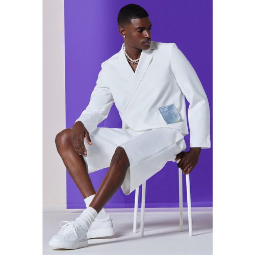 Boxy Fit Cropped Blazer With Wrap Over Detailing In White - Boohooman - Modalova