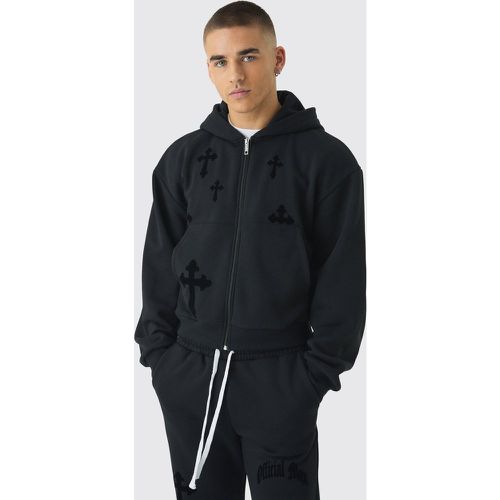 Sweat à capuche zippé et imprimé croisé - S - Boohooman - Modalova