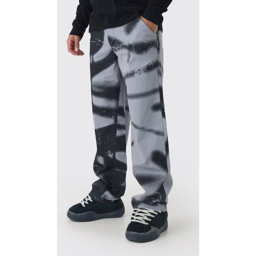 Pantalon large à taille fixe et imprimé graffiti - 28 - Boohooman - Modalova