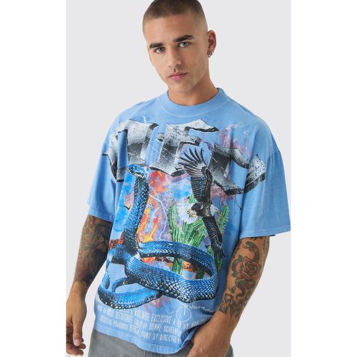 T-shirt oversize délavé à imprimé cobra - L - Boohooman - Modalova