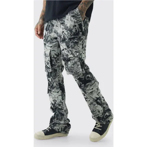 Tall - Jean cargo évasé à imprimé squelette - 36 - Boohooman - Modalova
