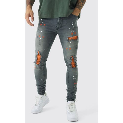 Jean super skinny déchiré et réparé à taches de peinture - 28R - Boohooman - Modalova