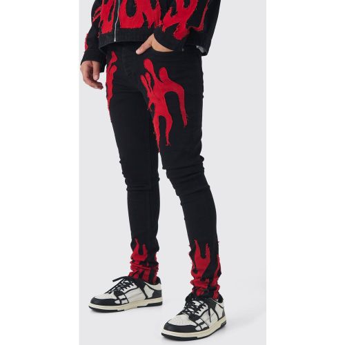 Jean skinny à écusson flammes - 32R - Boohooman - Modalova