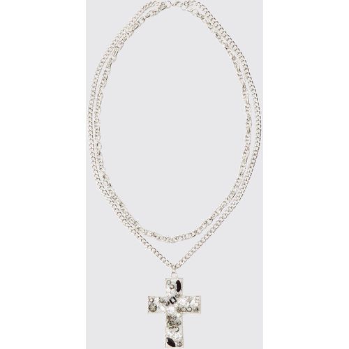 Collier à pendentif pierre fantaisie et croix - ONE SIZE - Boohooman - Modalova