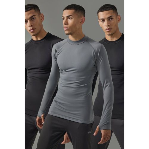 Lot de 3 hauts manches longues à col montant - MAN Active homme - M - Boohooman - Modalova