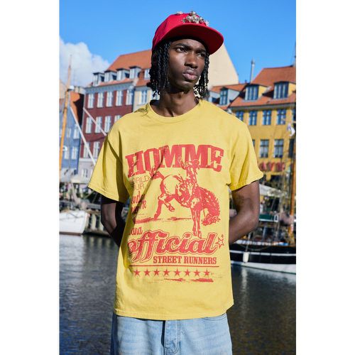 T-shirt délavé à imprimé rodéo - S - Boohooman - Modalova