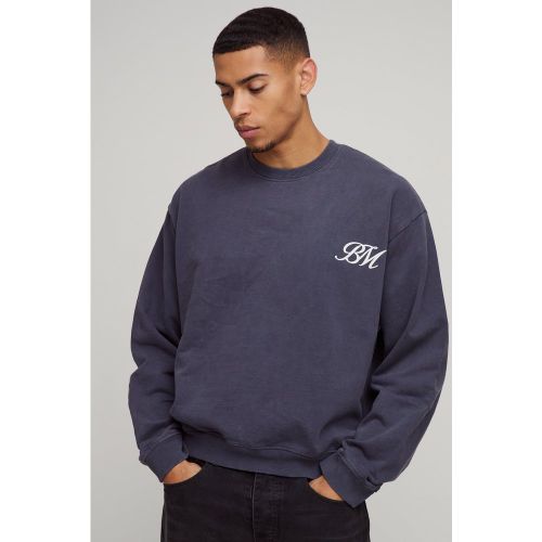 Sweat oversize délavé à déchirures et logo BM - S - Boohooman - Modalova