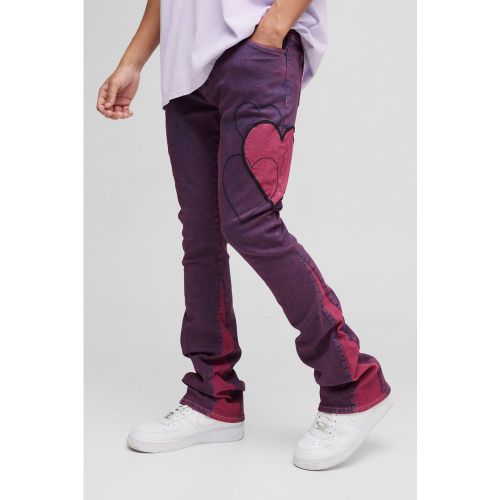 Jean flare skinny à écusson cœur - 32R - Boohooman - Modalova