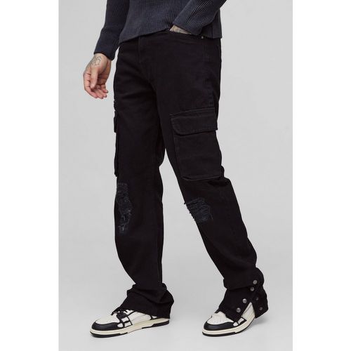 Tall - Jean cargo droit déchiré et réparé à boutons pression homme - 30 - Boohooman - Modalova