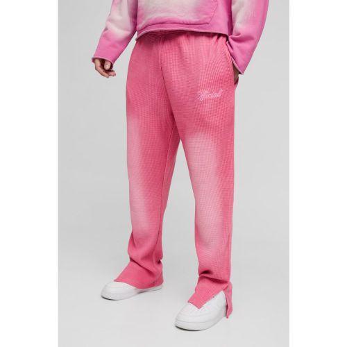 Jogging droit délavé fendu en tissu gaufré à broderie - L - Boohooman - Modalova