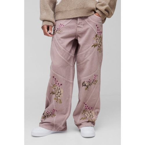 Pantalon baggy épais à broderie - 34R - Boohooman - Modalova