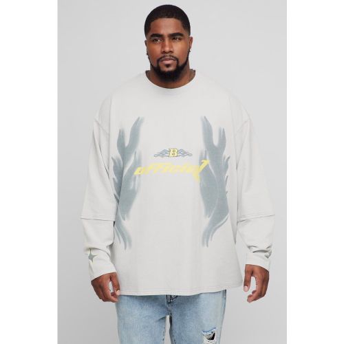 Grande taille - T-shirt délavé à manches longues - Official - XXXL - Boohooman - Modalova