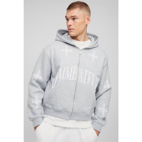 Sweat à capuche oversize zippé à imprimé croisé - S - Boohooman - Modalova