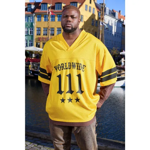 T-shirt universitaire à col V et imprimé moto - XXL - Boohooman - Modalova