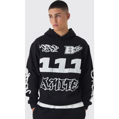Sweat à capuche oversize délavé à imprimé moto - L - Boohooman - Modalova