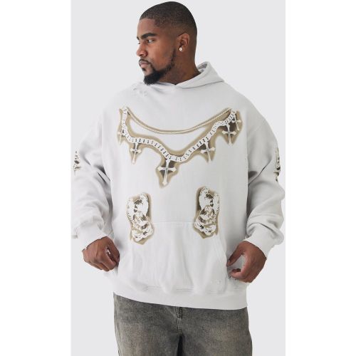 Grande taille - Sweat à capuche oversize délavé à imprimé croisé - XXXXL - Boohooman - Modalova
