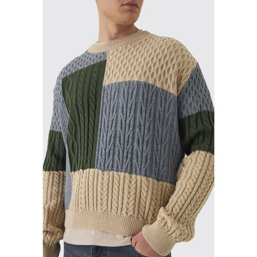 Pull oversize en maille torsadée à col V contrastant - S - Boohooman - Modalova