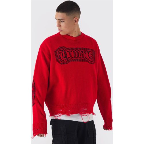 Pull oversize à col ras du cou en maille croisée - L - Boohooman - Modalova