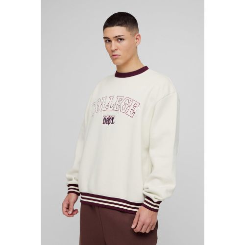 Sweat oversize universitaire à col ras du cou et broderie homme - S - Boohooman - Modalova