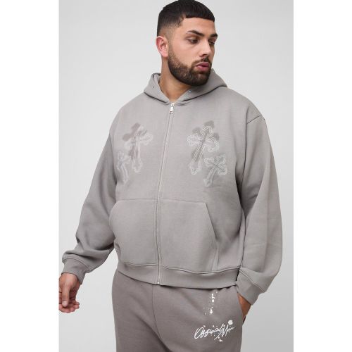Grande taille - Sweat à capuche oversize zippé à broderie croix - XXXXXL - Boohooman - Modalova