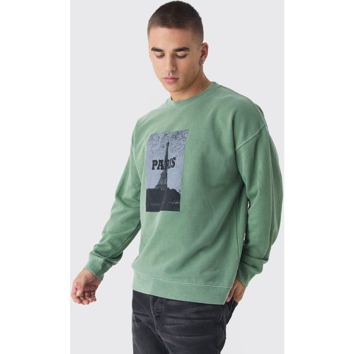 Sweat délavé à imprimé Paris homme - XS - Boohooman - Modalova