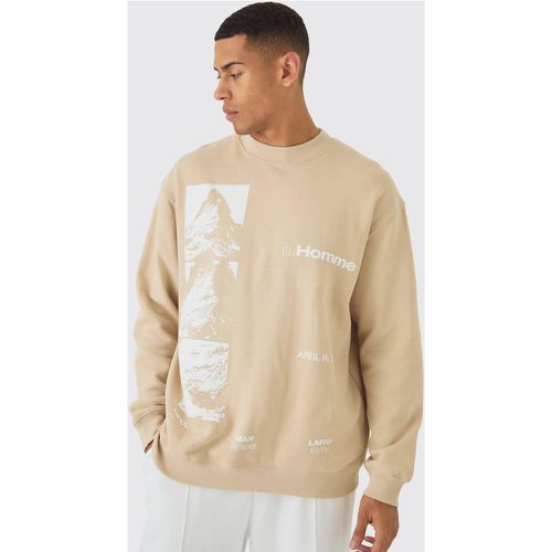 Sweat oversize à imprimé montagne homme - S - Boohooman - Modalova