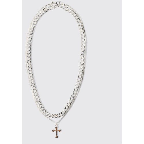 Collier à chaînes superposées et pendentif croix - ONE SIZE - Boohooman - Modalova