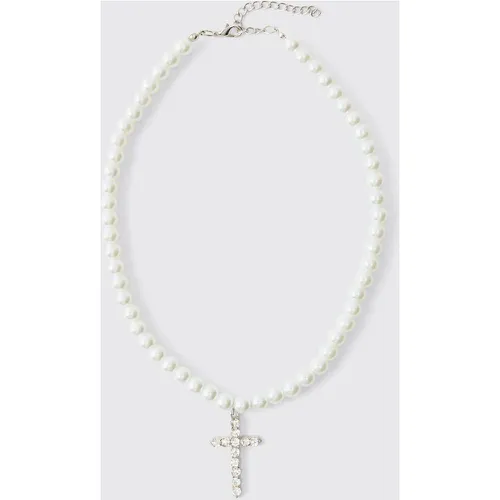 Collier perlé avec croix - ONE SIZE - Boohooman - Modalova