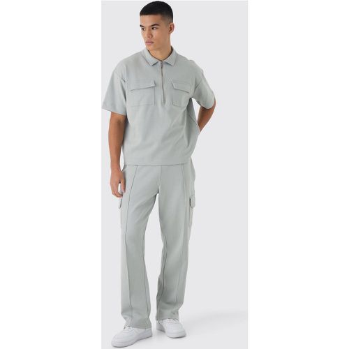 Oversized Interlock Half Zip Cargo Polo And Jogger Set - S - Boohooman - Modalova