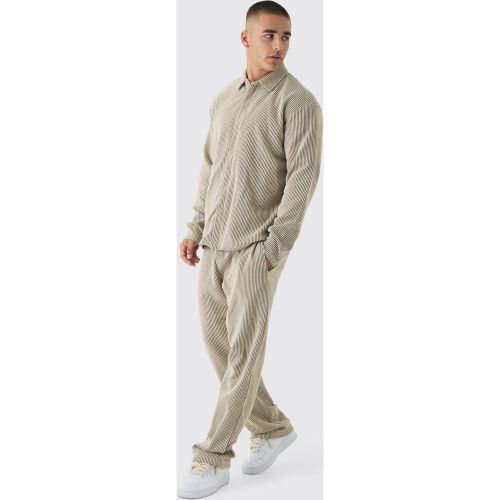 Ensemble oversize bicolore en jersey avec chemise zippée et jogging - S - Boohooman - Modalova