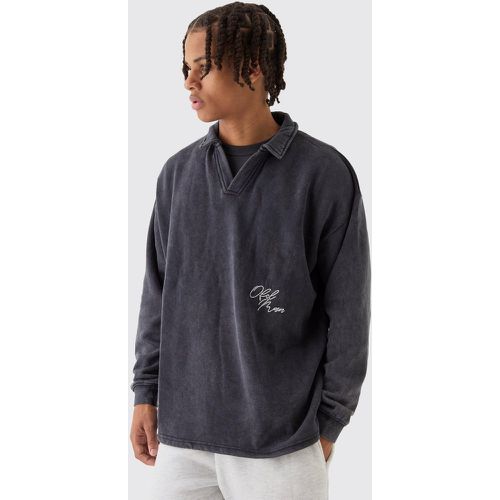 Polo oversize délavé à broderie - S - Boohooman - Modalova