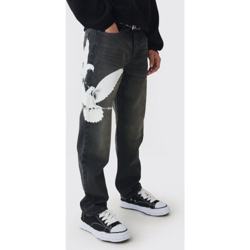 Jean large délavé à imprimé colombe - 30R - Boohooman - Modalova