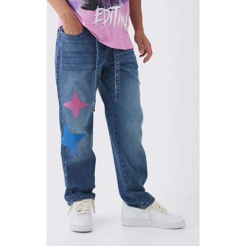 Jean large délavé à écusson étoile - 28R - Boohooman - Modalova