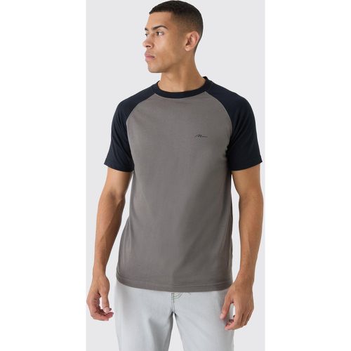 T-shirt moulant color block à slogan - MAN - L - Boohooman - Modalova