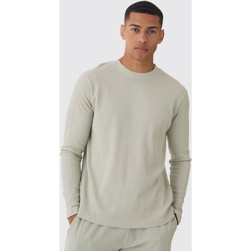 T-shirt à manches longues en tissu gaufré - S - Boohooman - Modalova