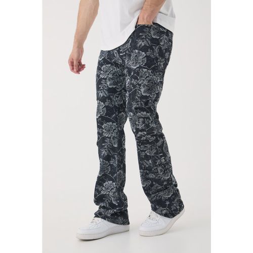 Tall - Jean flare fleuri à motif jacquard - 32 - Boohooman - Modalova