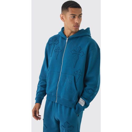 Sweat à capuche oversize zippé à écusson croisé homme - L - Boohooman - Modalova