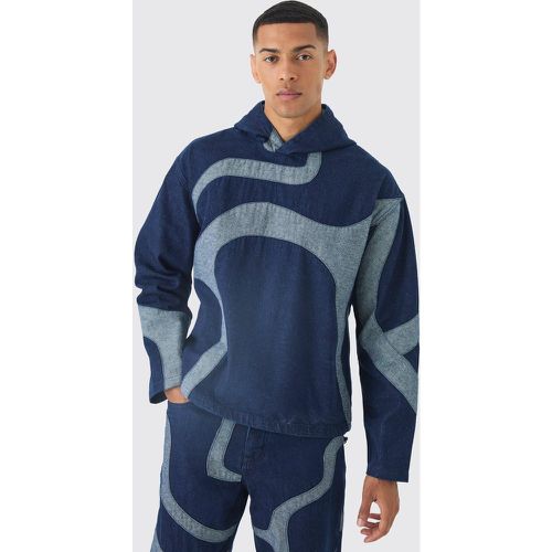 Sweat à capuche oversize en jean patchwork - S - Boohooman - Modalova