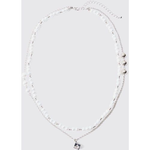 Collier superposé en chaîne et perle à pendentif dé - ONE SIZE - Boohooman - Modalova