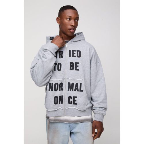 Sweat à capuche oversize zippé à slogan - XL - Boohooman - Modalova