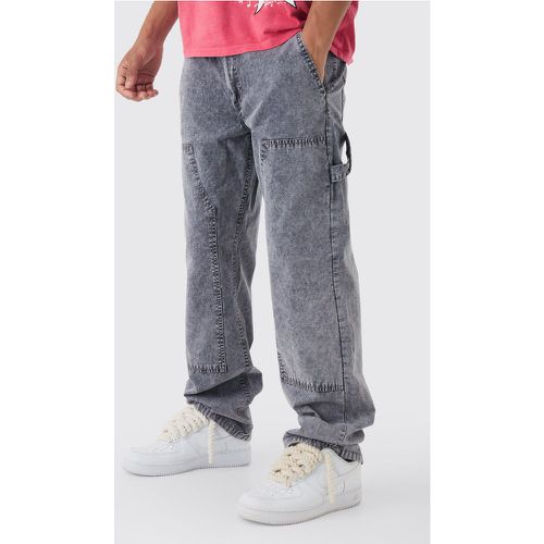 Pantalon charpentier large délavé à taille fixe - 28 - Boohooman - Modalova