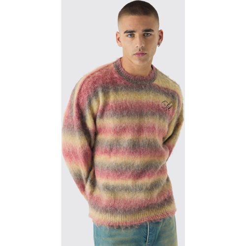 Pull oversize en maille brossée à broderie - S - Boohooman - Modalova