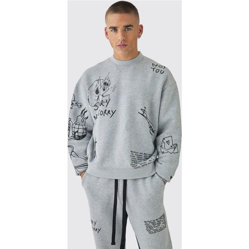 Sweat oversize à col montant et imprimé dessin homme - S - Boohooman - Modalova