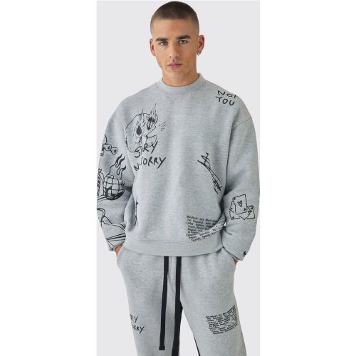 Sweat oversize à col montant et imprimé dessin - S - Boohooman - Modalova