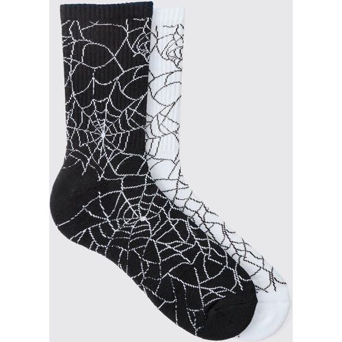 Lot de 2 paires de chaussettes côtelées à imprimé toile d'araignée - ONE SIZE - Boohooman - Modalova